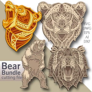 Bear Bundle multilayer Svg/ Bear Bundle laser cut file/ 3D layer/ Plywood cutting/ Paper cutting/ Svg file/ 3D mandala plywood