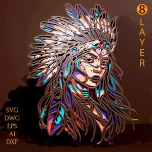 American Native multilayer SVG. Laser cut file. Layer construction. Plywood cutting. CNC. Mandala plywood