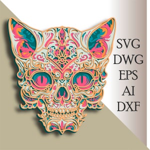 Cat multilayer SVG/ Cat cut file/ 3D layer/ Plywood cutting/ Paper cutting/ SVG file/ 3D mandala plywood