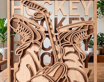 Hockey multilayer SVG. Laser cut file. Layer construction. Plywood cutting. CNC. Mandala plywood