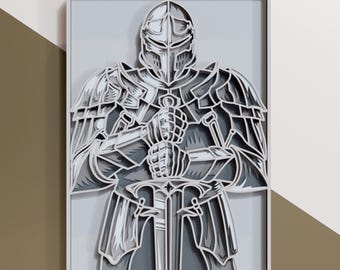 3D Knight multilayer SVG. Laser cut file. Layer construction. Plywood cutting. CNC. Mandala plywood