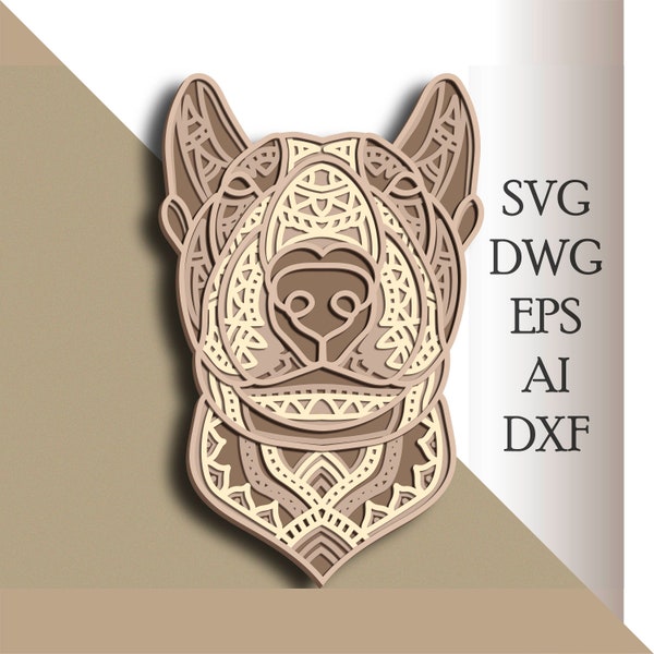 Bull Terrier multilayer SVG/ Bull Terrier cut file/ 3D layer/ Plywood cutting/ Paper cutting/ SVG file/ 3D mandala plywood