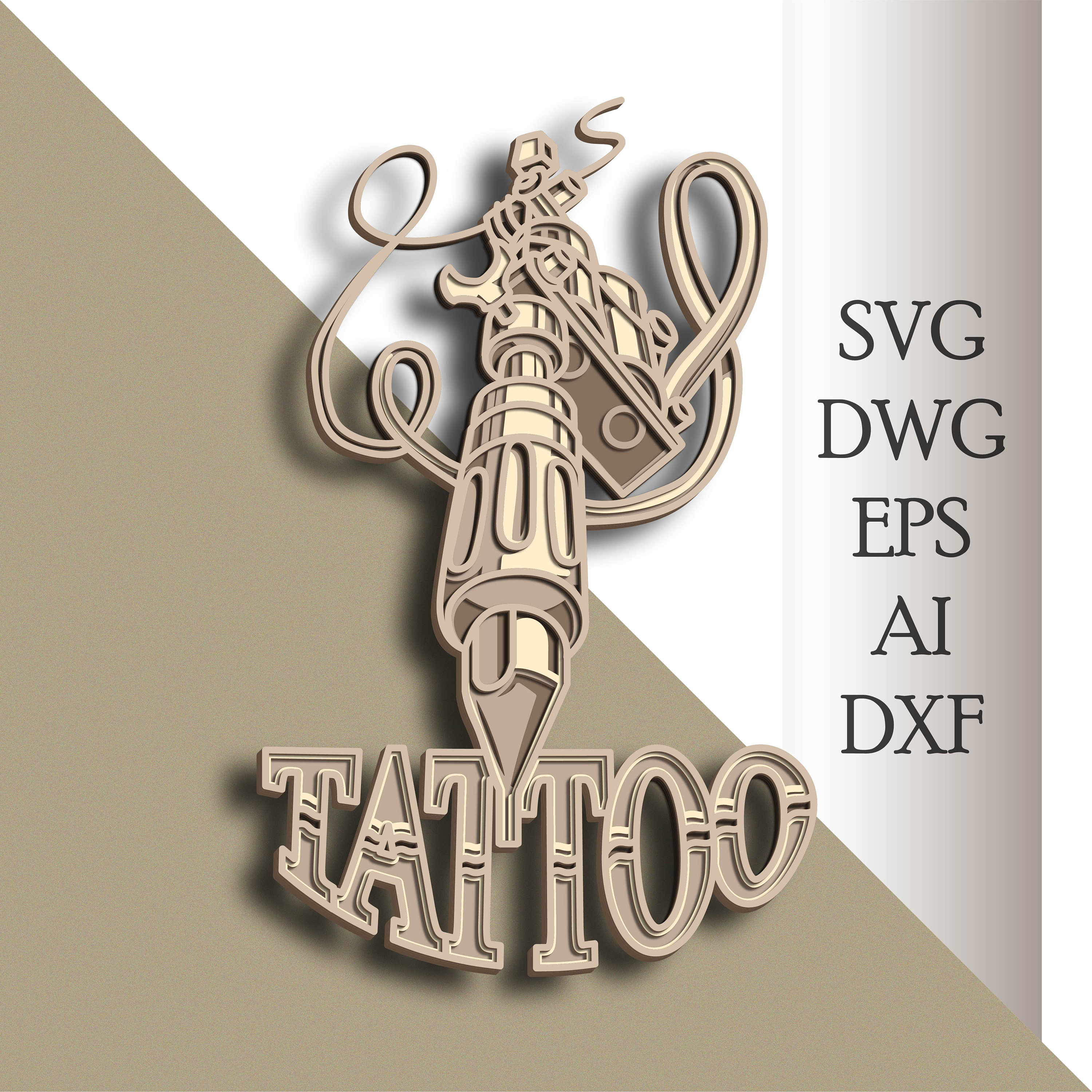 3D Tattoo Machine multilayer SVG/ Tattoo Machine cut file/ 3D layer/ Plywood cutting/ Paper cutting/ SVG file/ 3D mandala plywood