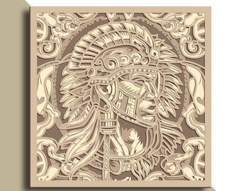 American Native multilayer SVG. Laser cut file. Layer construction. Plywood cutting. CNC. Mandala plywood
