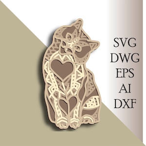 Cat multilayer SVG/ Cat cut file/ 3D layer/ Plywood cutting/ Paper cutting/ SVG file/ 3D mandala plywood