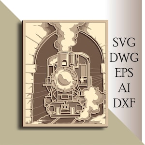 Pociąg wielowarstwowy SVG/ Plik do cięcia pociągu/ Warstwa 3D/ Cięcie sklejki/ Cięcie papieru/ Plik SVG/ Sklejka mandala 3D
