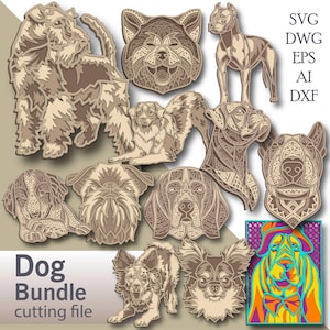 Dog Bundle multilayer Svg/ Dog Bundle laser cut file/ 3D layer/ Plywood cutting/ Paper cutting/ Svg file/ 3D mandala plywood