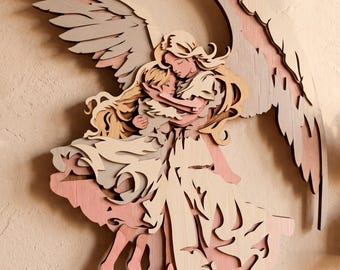 Angel multilayer SVG. Laser cut file. Layer construction. Plywood cutting. CNC. Mandala plywood