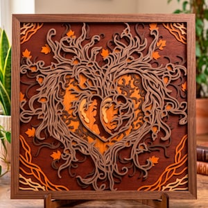 Heart multilayer SVG. Laser cut file. Layer construction. Plywood cutting. CNC. Mandala plywood