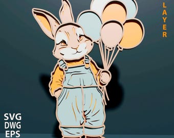 Bunny multilayer SVG. Easter Laser cut file. Layer construction. Plywood cutting. CNC. Mandala plywood