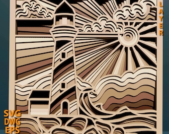 Lighthouse multilayer SVG. Laser cut file. Layer construction. Plywood cutting. CNC. Mandala plywood