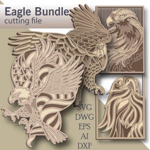 Eagle Bundle multilayer Svg/ Eagle Bundle cut file/ 3D layer/ Plywood cutting/ Paper cutting/ Svg file/ 3D mandala plywood