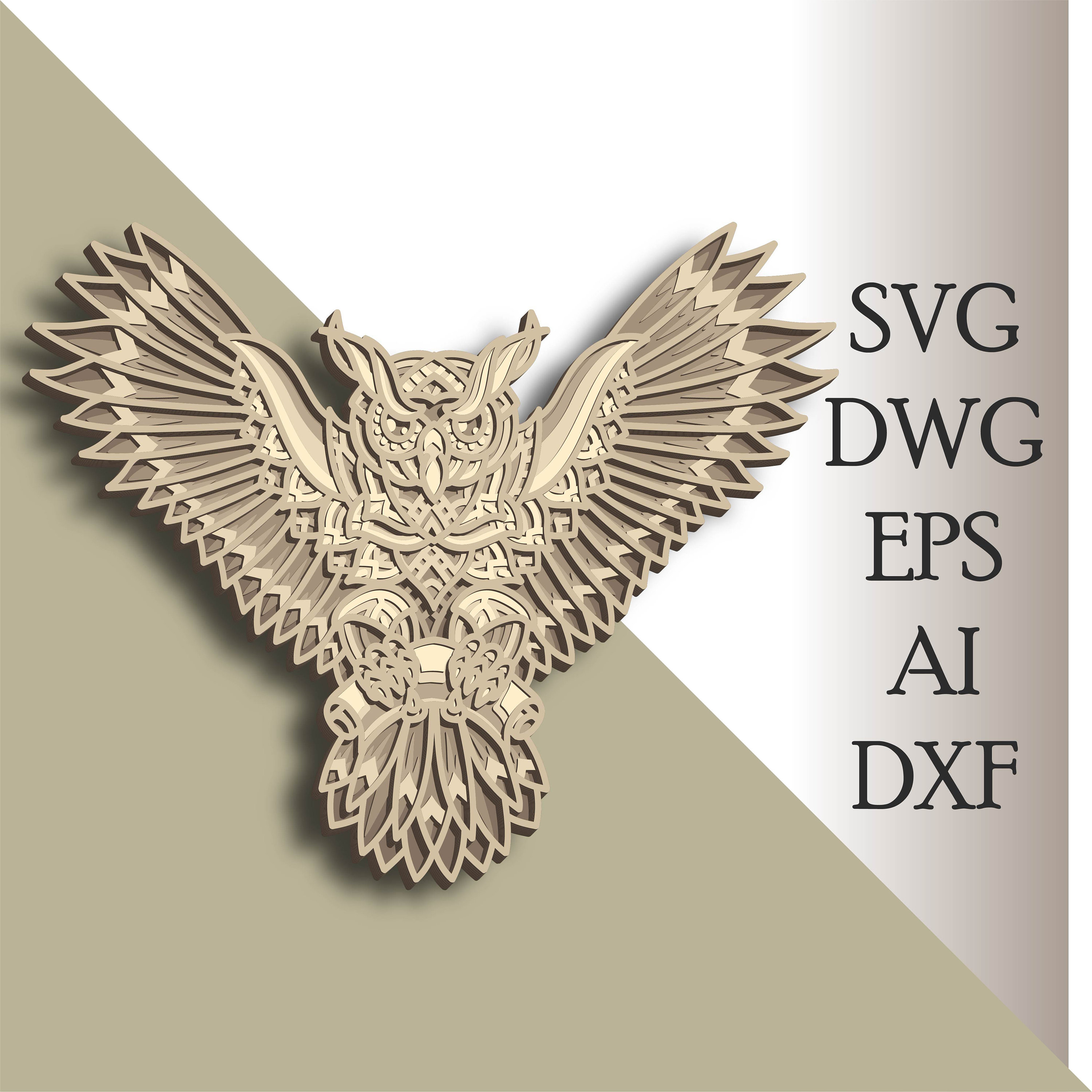 Owl multilayer SVG/ Owl cut file/ 3D layer/ Plywood cutting/ Paper cutting/ SVG file/ 3D mandala ply