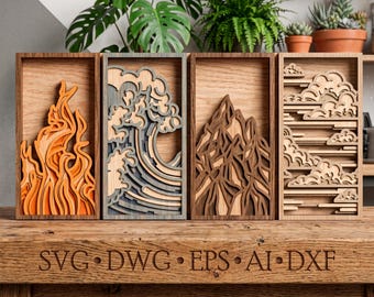 Elements multilayer SVG. Laser cut file. Layer construction. Plywood cutting. CNC. Mandala plywood