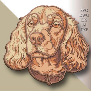 Cocker Spaniel CNC/ Dog SVG/ Escultura a laser 3D/ Decoração em madeira/ Modelo 3D em camadas/ Modelo cortado a laser/ Arquivo DXF