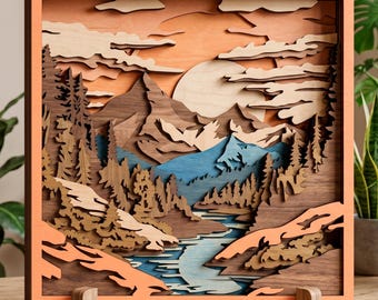 Landscape multilayer SVG. Laser Cut File. Layered construction. CNC. Nature mandala. Plywood cutting