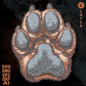 Pata de Mascota SVG multicapa. Archivo cortado a láser. Construcción en capas. Corte en contrachapado. CNC. Contrachapado Mandala.