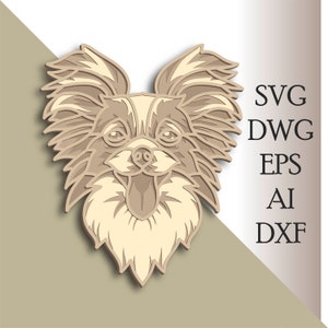Papillon cane multistrato cane svg/file di taglio cane Papillon/strato 3D/taglio compensato/taglio carta/file SVG/compensato mandala 3D