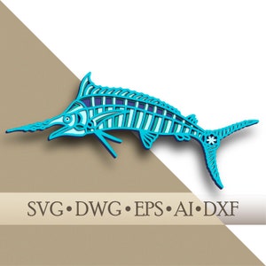 Marlin multilayer SVG/ Marlin cut file/ 3D layer/ Plywood cutting/ Paper cutting/ SVG file/ 3D mandala plywood