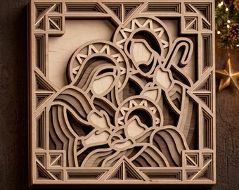 3D Nativity SVG Laser Cut File Layered Wood Mandala Christmas Ornaments Shadow Box Silhouette