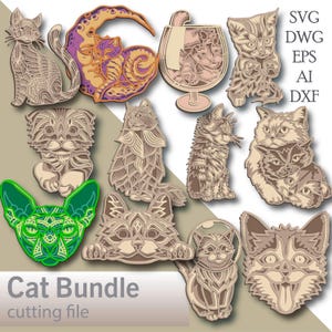 Cat Bundle multilayer Svg/ Cat Bundle cut file/ 3D layer/ Plywood cutting/ Paper cutting/ Svg file/ 3D mandala plywood