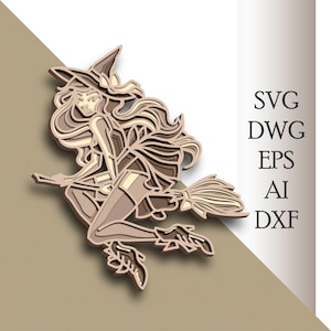 Witch multilayer SVG/ Witch Mandala cut file/ 3D layer/ Plywood cutting/ Paper cutting/ SVG file/ 3D mandala plywood