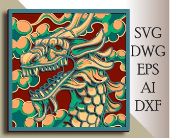 Dragon multilayer SVG/ Dragon cut file/ 3D layer/ Plywood cutting/ Paper cutting/ SVG file/ 3D mandala plywood