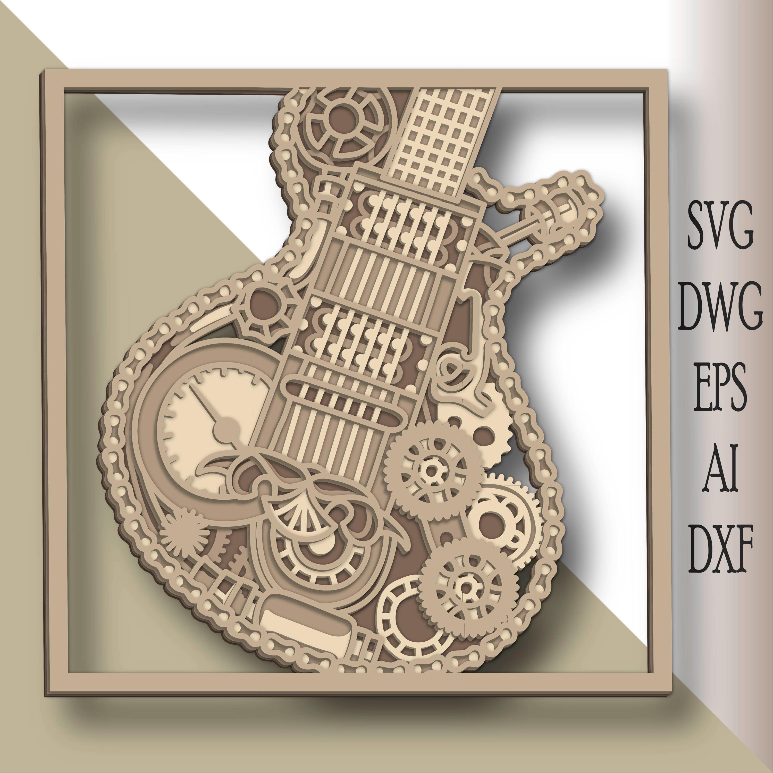 3D Guitar Mandala SVG: Multilayer Cut File (Digital Download)