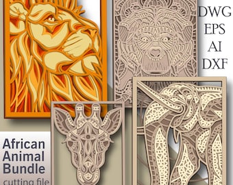 African Animal Bundle multilayer Svg/ African Animal Bundle cut file/ 3D layer/ Plywood cutting/ Paper cutting/ Svg file/ 3D mandala plywood