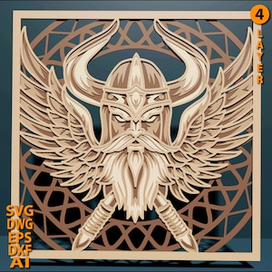 SVG multicapa Viking. Archivo cortado a láser. Construcción en capas. Corte de contrachapado. CNC. Contrachapado Mandala.