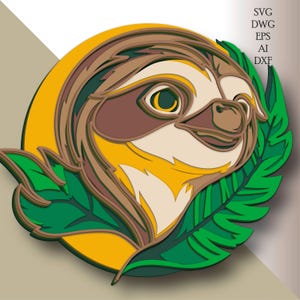 Preguiça multicamadas SVG/ Arquivo de corte a laser de preguiça/ Camada 3D/ Corte de madeira compensada/ Corte de papel/ Arquivo SVG/ Madeira compensada de mandala 3D