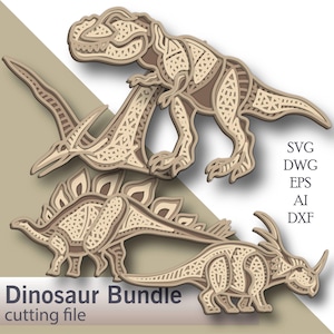 Dinosaur Bundle Multilayer Svg/ Dinosaur Bundle laser cut file/ 3D layer/ Plywood cutting/ Paper cutting/ Svg file/ 3D mandala plywood