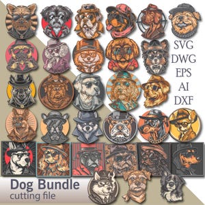 Dog Bundle multistrato SVG/ Dog Bundle file di taglio/ strato 3D/ taglio compensato/ taglio carta/ file SVG/ compensato mandala 3D