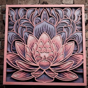 Lotus multilayer SVG. Laser cut file. Layer construction. Plywood cutting. CNC. Mandala plywood