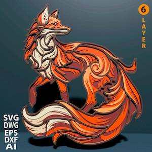 Zorro SVG multicapa. Archivo cortado a láser. Construcción en capas. Corte en contrachapado. CNC. Contrachapado Mandala.