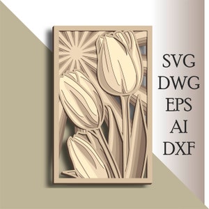 Tulipano multistrato SVG/ File di taglio tulipano/ Strato 3D/ Taglio compensato/ Taglio carta/ File SVG/ Compensato mandala 3D
