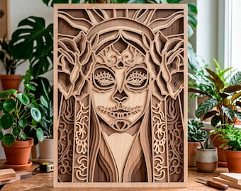 Sugar Skull multilayer SVG. Laser cut file. Layer construction. Plywood cutting. CNC. Mandala plywood