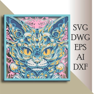 Cat multilayer SVG/ Cat cut file/ 3D layer/ Plywood cutting/ Paper cutting/ SVG file/ 3D mandala plywood