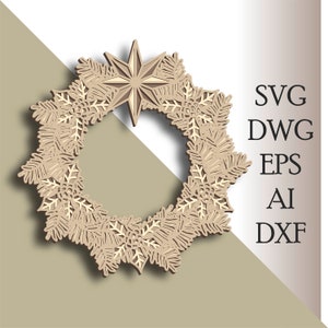 Christmas wreath multilayer SVG/ Christmas wreath cut file/ 3D layer/ Plywood cutting/ Paper cutting/ SVG file/ 3D mandala plywood