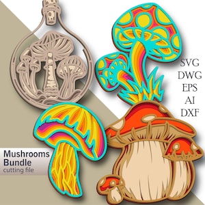 Mushrooms Bundles Multilayer Svg/ Mushrooms Bundles laser cut file/ 3D layer/ Plywood cutting/ Paper cutting/ Svg file/ 3D mandala plywood