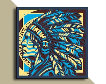 American Native multilayer SVG. Laser cut file. Layer construction. Plywood cutting. CNC. Mandala plywood