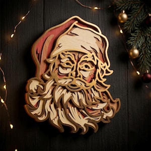 Archivo de corte láser en capas de Papá Noel 3D para letrero de madera navideño SVG DXF CNC Vector
