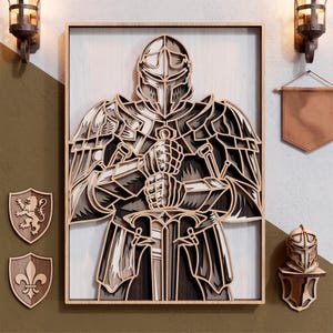 3D Knight multilayer SVG. Laser cut file. Layer construction. Plywood cutting. CNC. Mandala plywood