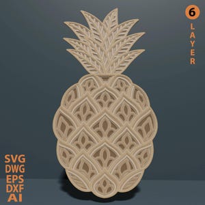 Pineapple multilayer SVG. Laser cut file. Layer construction. Plywood cutting. CNC. Mandala plywood