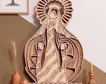 Virgin Mary multilayer SVG. Laser cut file. Layer construction. Plywood cutting. CNC. Mandala plywood