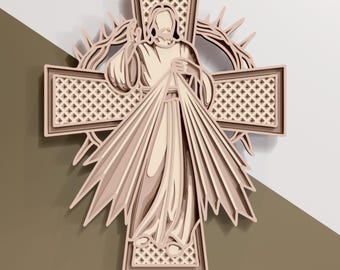 Divine Mercy multilayer SVG. Laser cut file. Layer construction. Plywood cutting. CNC. Mandala plywood
