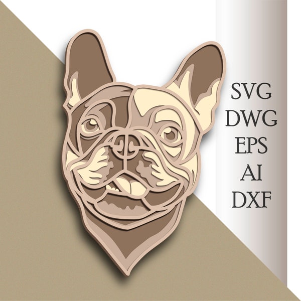 French bulldog multilayer SVG/ French bulldog cut file/ 3D layer/ Plywood cutting/ Paper cutting/ SVG file/ 3D mandala plywood