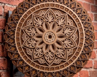 Mandala multilayer SVG. Laser cut file. Layer construction. Plywood cutting. CNC.