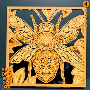 Bee multilayer SVG. Laser cut file. Layer honey construction. Plywood cutting. CNC. Mandala