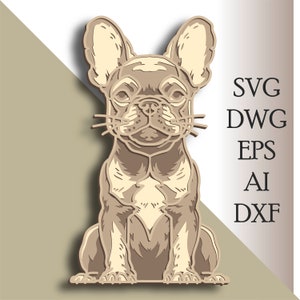Bulldog francese multistrato SVG/ file di taglio bulldog francese/ strato 3D/ taglio compensato/ taglio carta/ file SVG/ compensato mandala 3D